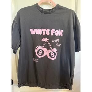 White Fox Charcoal Gray Cherry Tee Size S/M Preloved, Good Condition
